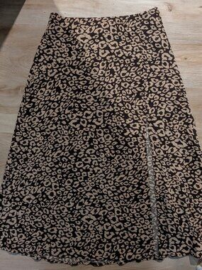 Brown Leopard Print Midi Skirt
